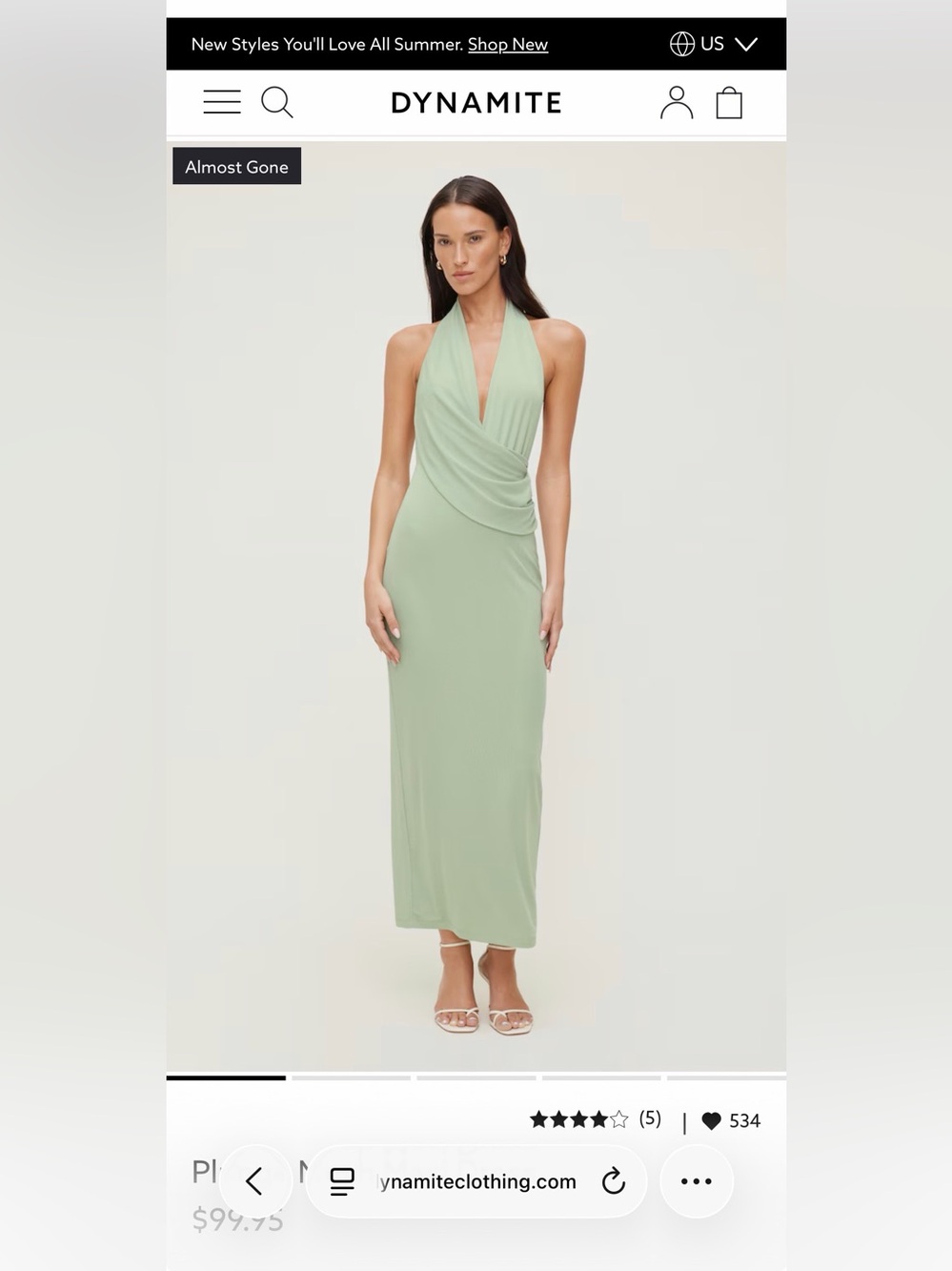 Sage Green Deep V Halter Maxi Dynamite Dress